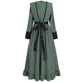 FCCAM Green Victorian Dress for Women Long Sleeve 1800s Edwardian Dress Ruffle Maxi Medieval Renaissance Costume L