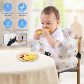 Inflatable Baby Seat with 3-Point Safety Belt & Built-in Pump - Portable Infant Chair for Sitting Up, Travel, Home Use (Blue Love Bear Head)