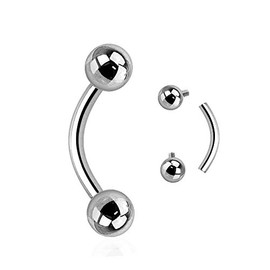 Pierced Owl - Internally Threaded Implant Grade 23 Solid Titanium Curved Barbells, Sold by Piece (16GA - 8mm (5/16") - 4mm Ball Size)