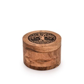 Indus Lifespace Decorative Urn Acacia Wood Round Shape- for Human Ashes Adult Men/Women – Adult,Funeral Urn Box (3.5" x 3.5" x 2.5")