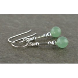 Pale Green Aventurine Gemstone & Sterling Silver Hook Drop Earrings with Gift Box