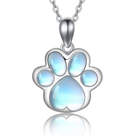 HUKKUN Paw Print Necklace Sterling Silver Cute Moonstone Necklace Moonstone Jewelry Dog Lover Gift for Women