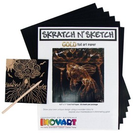 Inovart Skratch n' Sketch Gold Foil Scratch Paper, 50 Sheets