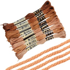 CABODYALS 8 Skeins 6 Strands 70 Yards Gradient Brown Hand Embroidery Cross Stitch Floss Threads Yarn Friendship Bracelet String Polyester Thread for Making Sewing Clothing Jewelry Diy Needlework Craft