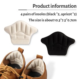 JEYORZY 4 Pairs of Heel Pads for Shoes, Heel Protection, Heel Cushion, Non-Slip Insoles for Too Large Shoes, Boots, Shoe Filler, Heel Protector Pads Against Blisters, White, Black
