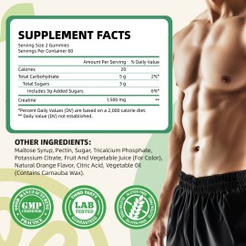 I LOVE HEALTH Creatine Monohydrate Gummies 1500mg – Muscle Builder, 120 Count Orange Flavor