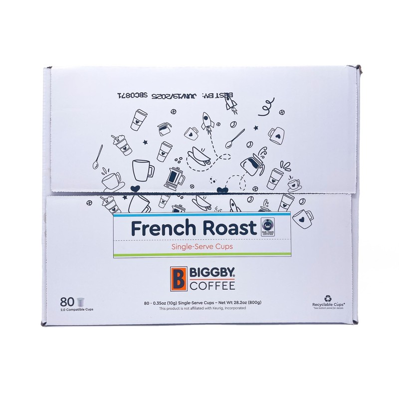 Biggby French Roast, Single Serve Coffee, Recyclable Plastic Cups, 80