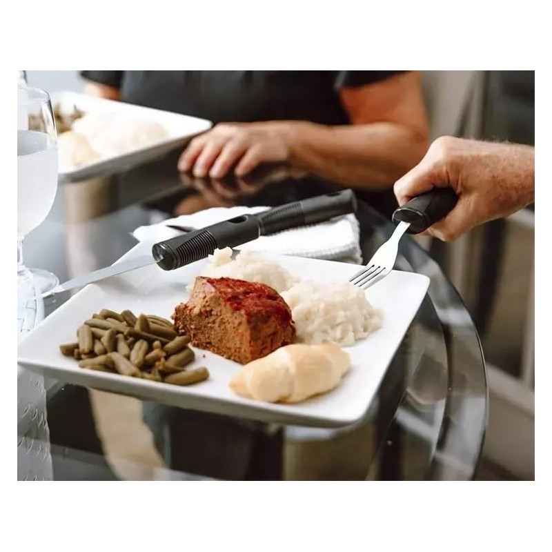 3Pcs Black Disability Aids Cutlery Sets, Extra Wide Handles Easy