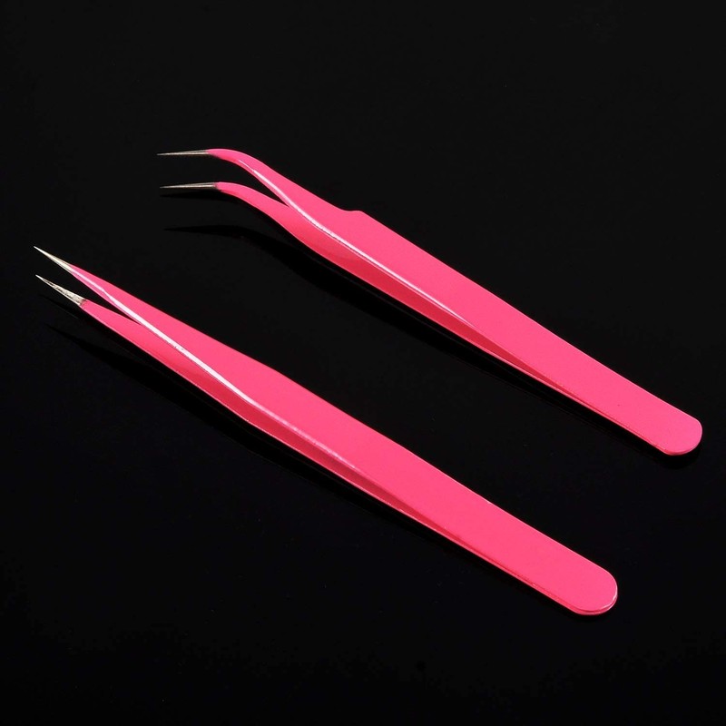 Geviro 2 Pieces Nail Art Tweezers Straight and Curved Tip
