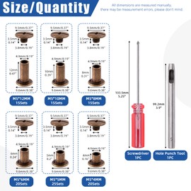 Glarks Chicago Screws Leather Rivets with Punch and Screwdriver Set M5x4/5/6/8/10/12mm Chicago Button Binding Nail Rivets for DIY Leather Craft Bookbinding 110 Sets 6 Sizes