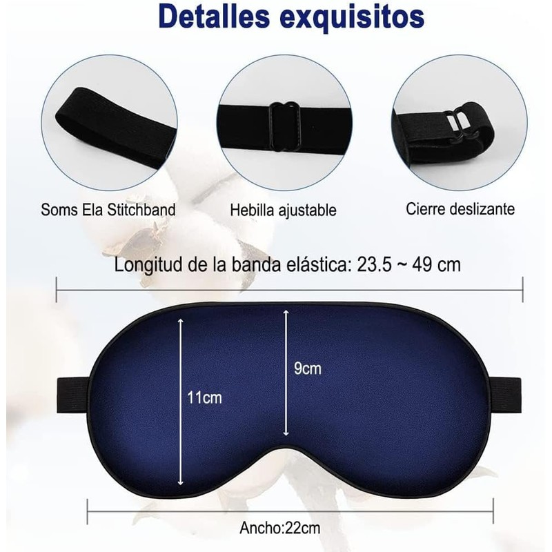 Antifaz para Dormir, Comodidad de Seda Suave Ajustable con Máscara