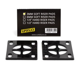 Superslick Skateboard Soft Riser Pads 3 mm Black Longboard Shock Pads for Axle Mounting