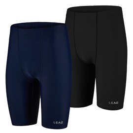 LEAO - Traje de baño de natación para niños jóvenes con protección solar UPF 50+ - Pantalones cortos deportivos de secado rápido, Negro/azul marino (paquete de 2), Large