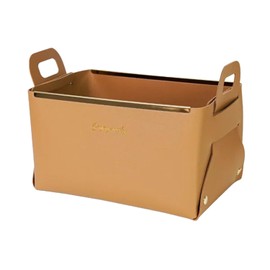 Decorative Faux Leather Basket,Small Catchall Basket for Entryway Bedside Dresser End table,Foldable Rectangle Tray Organizer Box (Brown)