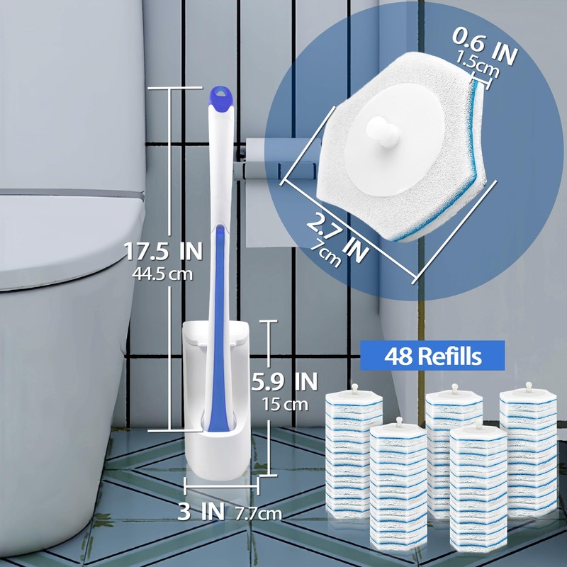 JEHONN Disposable Toilet Brush with 48 Wand Cleaner Refills, Wall
