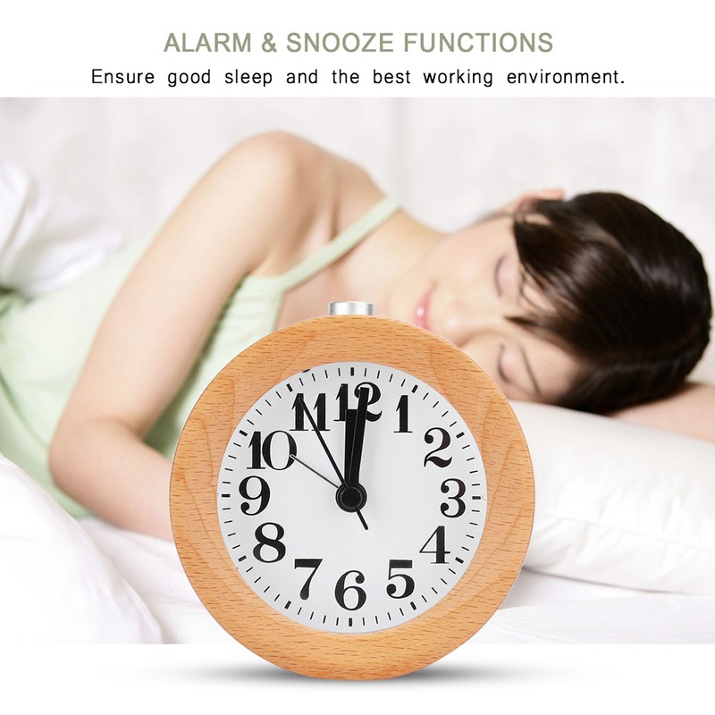 Beech Wooden Mute Silent Alarm Clock No Ticking for Home