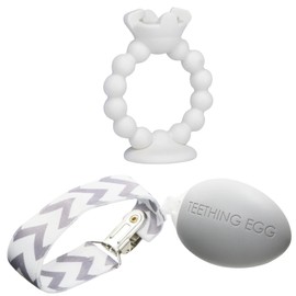 The Teething Egg and Grippie Ring - Baby Development Toys, Teether for 3, 4, 6, 12 Up to 18 Months Old Boy or Girl, Sensory Toys, A Baby Registry Must Have, Gray