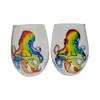 Rainbow Octopus Stemless Wine Glasses Set of 2 Beach Home