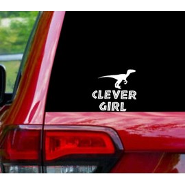 Clever Girl Velociraptor Decal Raptor Dinasour Vinyl Sticker for Cars, Trucks, Vans, Walls, Laptop - White - 5 x 4.5 inches