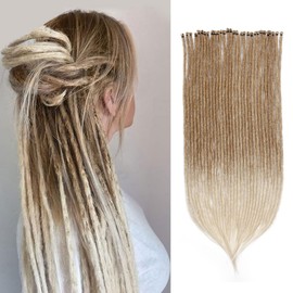 Sangtok 24 inch 30 pcs Single Ended Dreadlock Extensions, Ombre Light Brown to Blonde Thin 0.6cm Dreads Extensions, Synthetic Dreadlock Extensions Reggae Hippie Crochet Dreads for Women