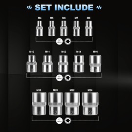 FIFIBANG E-Torx Star Socket Set E4, E5, E6, E7, E8, E10, E11, E12, E14, E16, E18, E20, E22, E24, Torx Socket Spanner Set 1/2 inch, 1/4 inch, 3/8 inch with Storage Box (Blue)