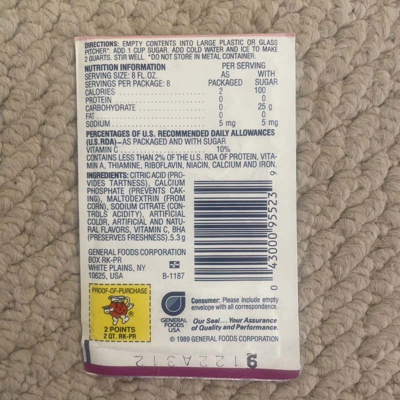 Kool-Aid Rare Vintage 1989 PurpleSaurus Rex Kool-Aid, Unopened