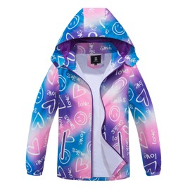 SaphiRose Kids Rain Jacket Waterproof Raincoat Mesh Lined Coat with Removable Hood for Boys Girls (Pink Smiles,6-7years)