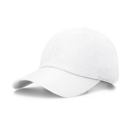 CASTANO Mesh Cap, Men's and Women's Hat, Solid Color, Unisex, Deep, Large Size, UV Protection, Baseball Cap, White
