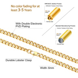 KRKC&CO Men's Necklace Chain, Men's Link Chain, Men's Gold Chain Miami Cuban Link Chain Curb Chain, 3mm 4mm 6mm 9mm Mens Necklace (6mm-18K Gold, 26.00)