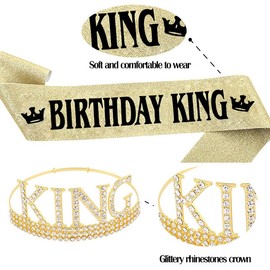 ALRBE TIN Tiara for Men Birthday, Birthday King Sash and Crown Set for Men Birthday Party Favors Decorations Gold Crown Gold Sash for Men Birthday Gifts