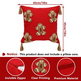 JarThenaAMCS 2Pcs Red Christmas Pillow Covers Gingerbread Man Throw Pillow Case 18 x 18 Inch Plush Faux Fur Soft Holiday Cushion Cover for Home Office Couch Sofa