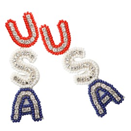 FOMIYES Usa Independence Day Beaded Dangle Earrings for Women Vintage Bohemian Style Patriotic Red White Blue Jewelry Comfortable Lightweight Ear Accessories for July Celebration and Daily