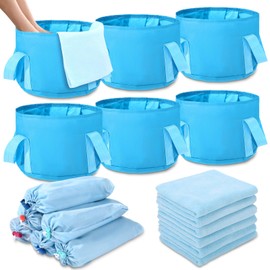 12 Pcs 15L Foldable Foot Soaking Tub Kit Portable Foot Bath Tub for Soaking Feet with Towel and Storage Bag Soak Spa Bucket for Travel Camping (Blue)