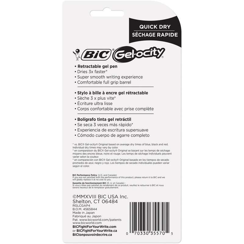 BIC Gelocity Quick Dry Retractable Fashion Gel Pen,