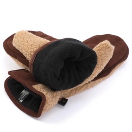 Harssidanzar Women's Sherpa Mitten Genuine Suede Outdoor Mitt Winter For Thermal Thinsulate Lined With Finger Liners SL020US,Camel/Dark Brown, Size XL