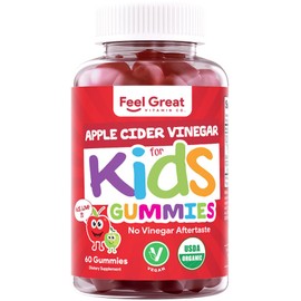 Organic Kids Apple Cider Vinegar Gummies by Feel Great Vitamins | Rich in Digestive Enzymes & Natural Antioxidants for Gut Health | Kids Gummy Supports Healthy Nutrient Absorption | 60 Day Supply