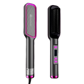 Bluelander Cepillo Alisador para Cabello 4 Ajustes de Temperatura 160-220 °C, Peine Alisador 27 * 5 cm, Cepillo Termico, Calentamiento Rápido, Con Clips y Liga Incluidos (Gris/Rosa)