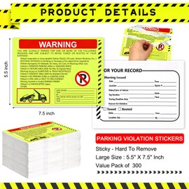 Fuyoooo 300 Pcs Parking Violation Stickers No Parking Stickers Bad Notice Tow Notice You are Illegally Parked Multi Reasons for Window Car 5.5x7.5 Inch (Fluorescent Yellow)