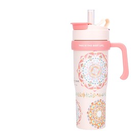 40 ounce 1.18-liter large capacity insulated drum, insulated straw cup with handle, stainless steel vacuum travel cup, large beverage bottle for water, iced coffee or tea (FA-776-3)