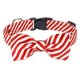 Malier Dog Christmas Collar with Bowtie, Classic Stripe Dog Christmas Collar for Girl and Boy, Cute Adjustable Dog Collars Puppy Collar for Small Medium Large Dogs Cats Pets (Small, Red Stripe)