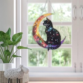 SKRYUIE Hanging Diamond Art Kits for Adults Cat, DIY Window Pendant Diamond Painting Kit Sun Catcher, Special Shaped Crystal Acrylic Double Sided, Porch Outdoor Garden Ornaments 7.49 x 5.91 Inch D4