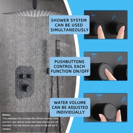 Matte Black 2-Way Thermostatic Shower Diverter Valve Kit - Solid Brass, Adjustable Flow, Temperature Control Mixer Valve - Perfect for Bathroom Renovation