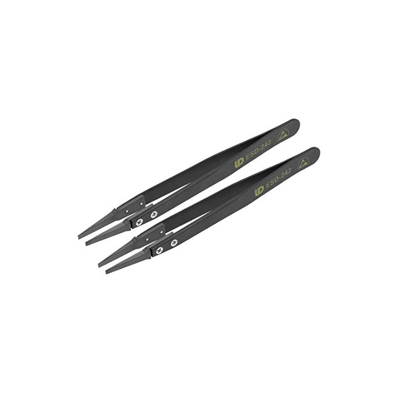 sourcing map ESD Precision Anti-Static Tweezers, Stainless Steel Flat Tip