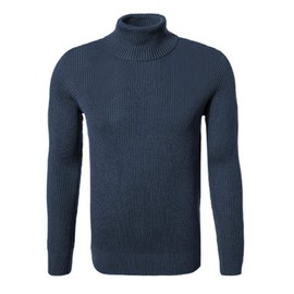 Hann Brooks Mens Warm Cotton Regular Fit Roll Polo Turtle Neck Ribbed Textured Jumper Pullover Top (Navy Blue, M)