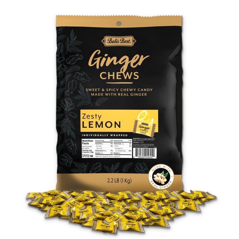 Bali's Best Ginger Chews, Zesty Lemon Flavor, 250 Pieces, 2.2