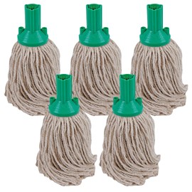 Red Disposable Cotton Mop Head Replacements PY Yarn Traditional String Mop Heads Self Threaded Socket Screw Mop Head - Colour Coded - (Pack Of 5) (Green)