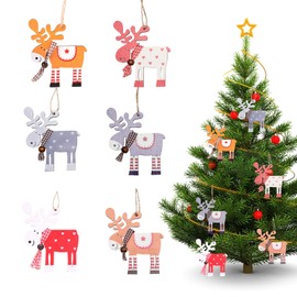 KASESSS 12 Pcs Wooden Christmas Tree Decorations, Reindeer Wooden Decorations Christmas Hanging Baubles, Christmas Decorations, Wooden Reindeer Hanging Ornaments with Rope for Xmas Decor Supplies