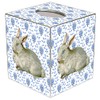 Marye-Kelley Bunny on Blue Provencial Print Tissue Box Cover, Blue