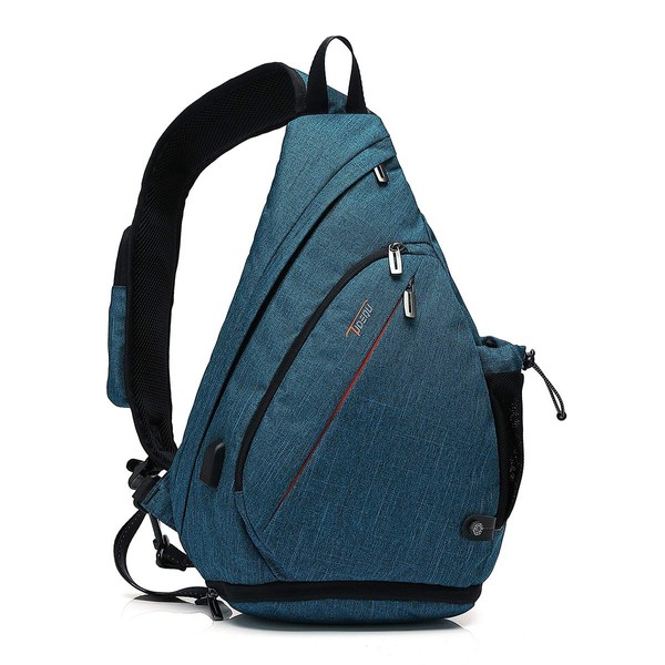 TUDEQU Sling Bag Crossbody Sling Backpack with USB Charging Port, Water Resistant Shoulder Bag Outdoor Travel Hiking Daypack with WET Pocket Men Women