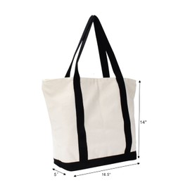 MEIANJU Tote Bag, 16.5x14x5in, Heavy Duty Canvas, Zippered, 6pcs Set, Black & White, Unisex, Reusable, 15-20L, Ideal for Shopping, Work, Travel, Sports